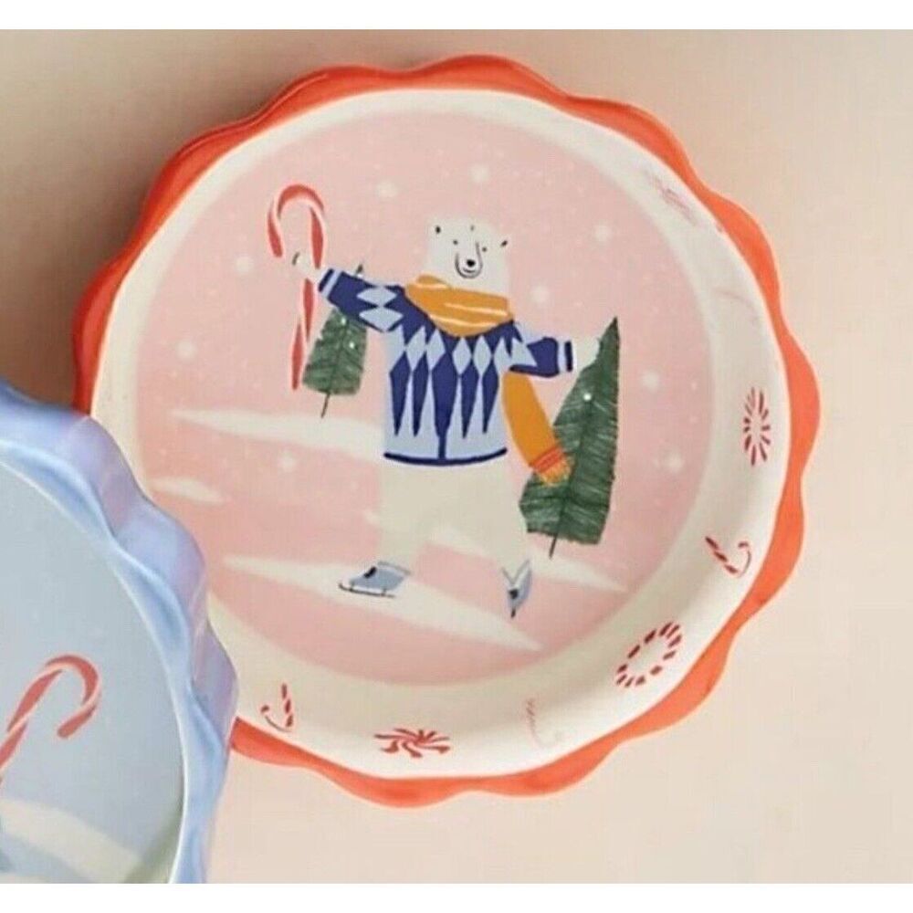Anthropologie George & Viv Verry Merry Ramekin Red Polar Bear Cane Tree NEW